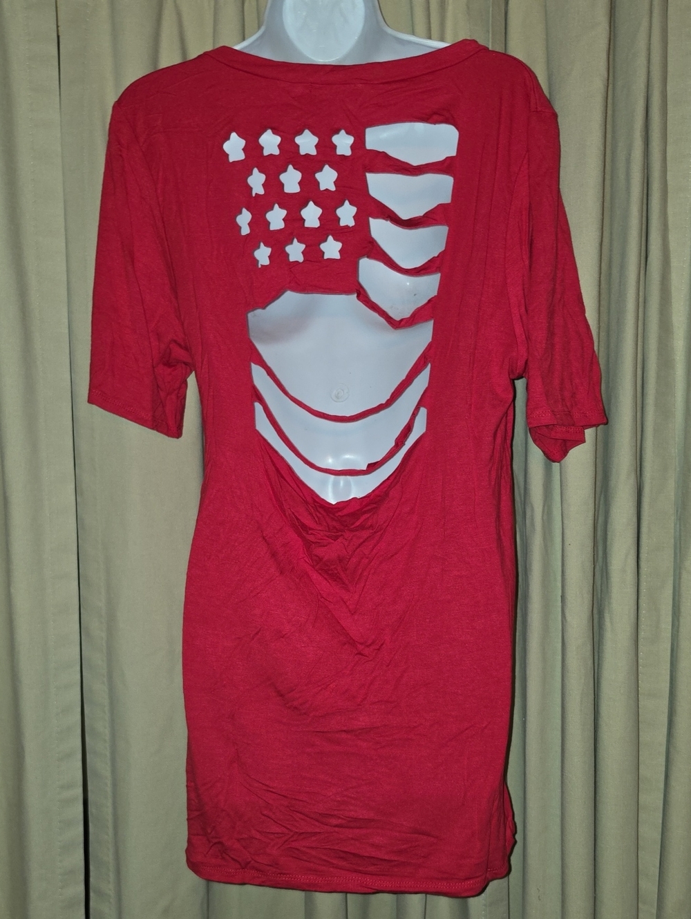 Red Short-Sleeve Distressed Back Cutout Tee